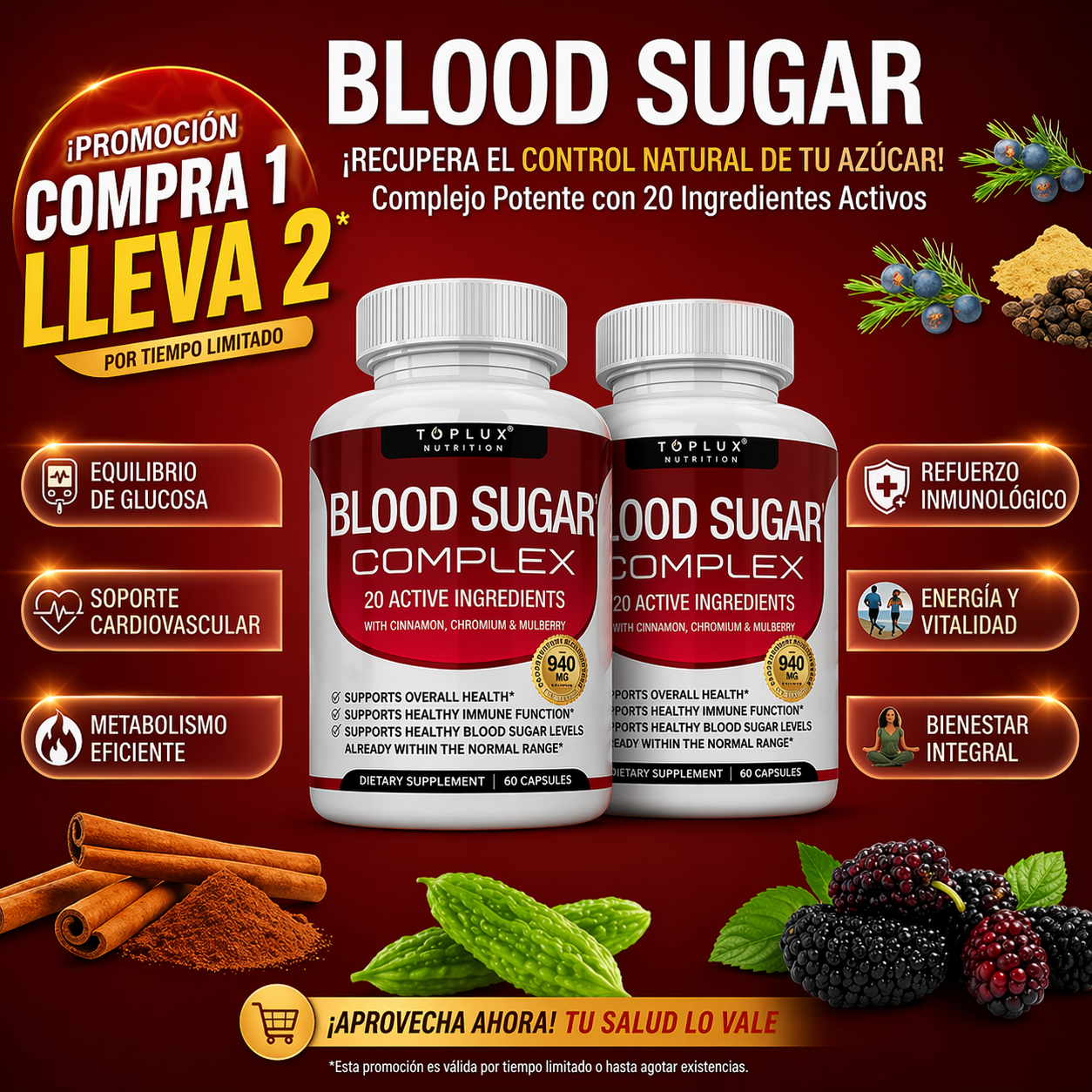 OFERTA 2X1 | Blood Sugar Suplemento | Apoya niveles saludables de azúcar en sangre