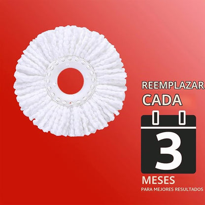 Juego de Mop giratorio y cubeta con exprimidor, 3 cabezales de microfibra y botella para jabón