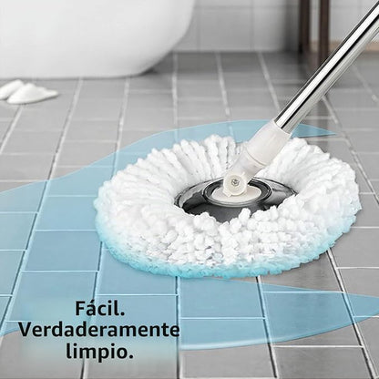 Juego de Mop giratorio y cubeta con exprimidor, 3 cabezales de microfibra y botella para jabón