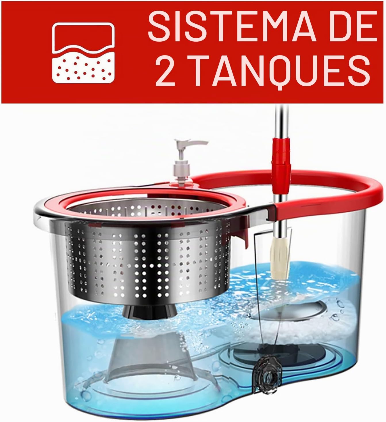 Juego de Mop giratorio y cubeta con exprimidor, 3 cabezales de microfibra y botella para jabón