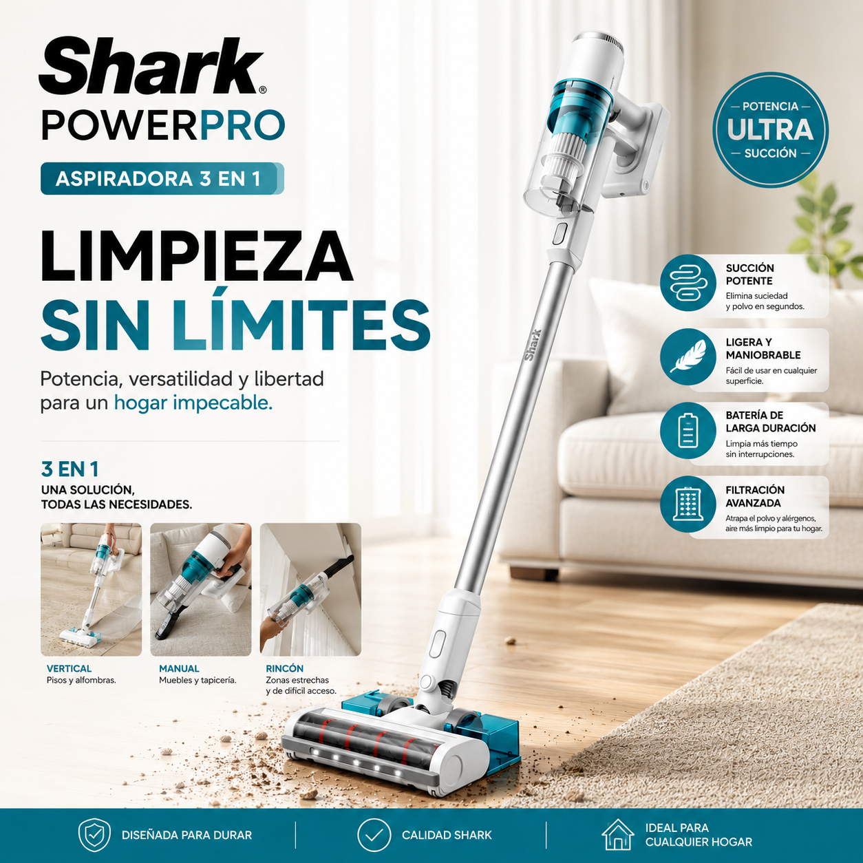 Shark PowerPro™ | Aspiradora Inalámbrica 3 en 1