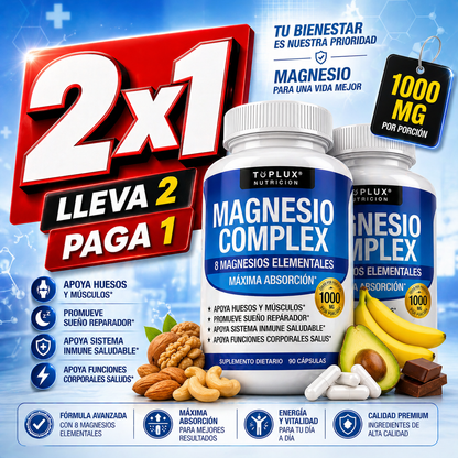 OFERTA 2X1 - Magnesio Complex™ 8 en 1 : Equilibrio Corporal Completo 1000mg