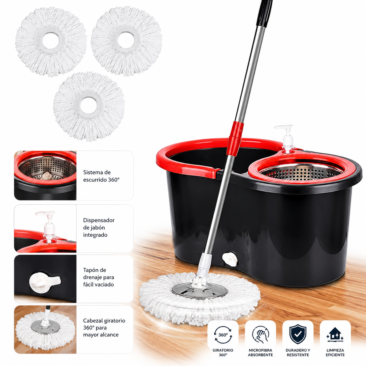 Mop Giratorio 360° con Balde Escurridor - Limpieza Fácil y Rápida