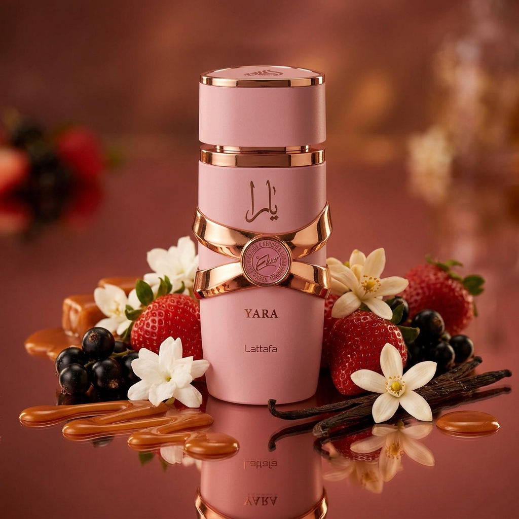 Yara Elixir con frutillas, grosella negra, jazmín, azahar, vainilla y caramelo