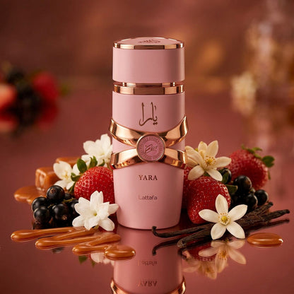 Yara Elixir con frutillas, grosella negra, jazmín, azahar, vainilla y caramelo