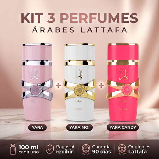 Kit 3 perfumes árabes Lattafa: Yara, Yara Moi y Yara Candy 100 ml