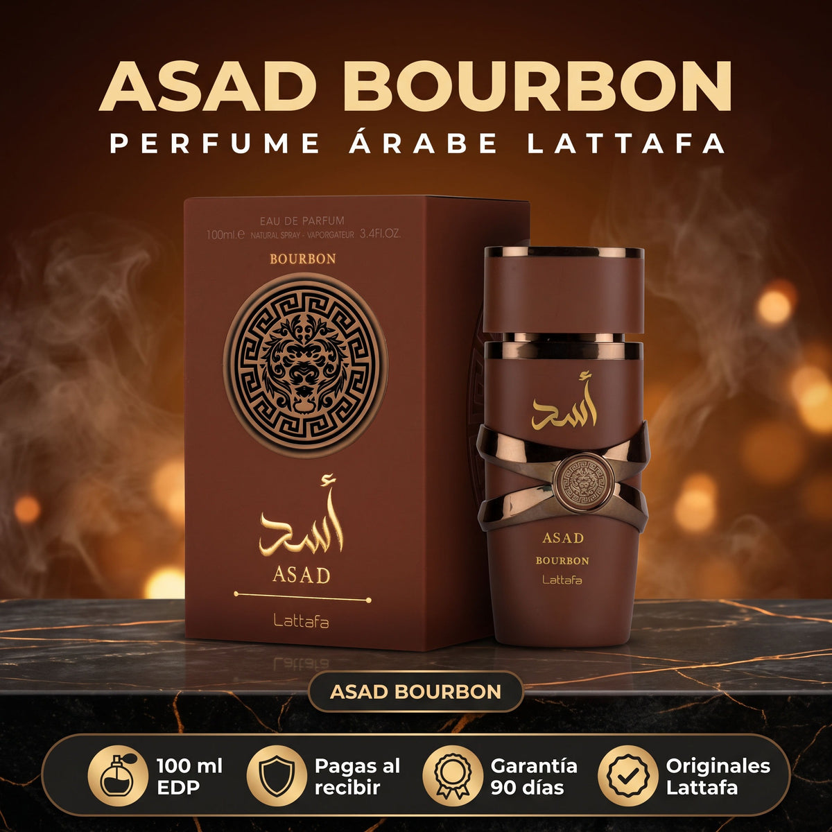 Perfume árabe Lattafa Asad Bourbon 100 ml EDP con su caja