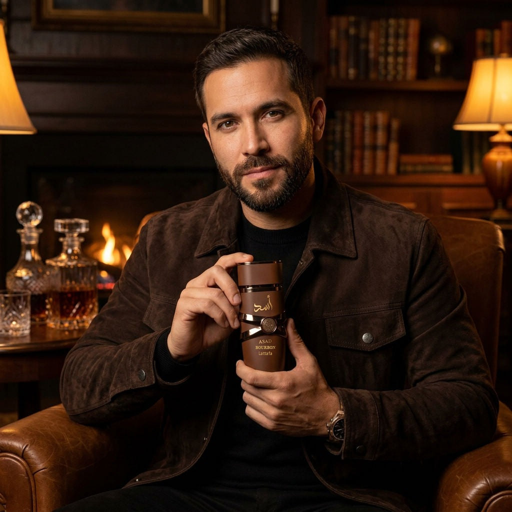Hombre con el perfume Lattafa Asad Bourbon 100 ml